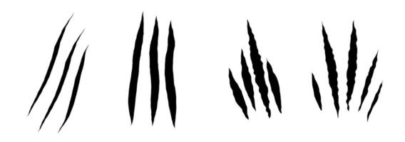 Cat scratches set. Black claws animal scratch, Torn paper. Cat claws trace. illustration on black background. vector