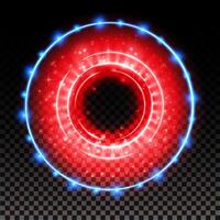 Red hologram portal. Magic fantasy portal. Magic circle with halo effect. blue glow scifi teleport with sparks and hologram, technology background. vector