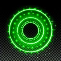 Green hologram portal. Magic fantasy portal. Magic circle with halo effect. green glow scifi teleport with sparks and hologram, technology background. vector