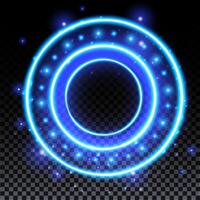 Blue hologram portal. Magic fantasy portal. Magic circle with halo effect. blue glow scifi teleport with sparks and hologram, technology background. vector