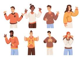 People Character Showing Positive Gesture Like Thumb Up and Ok Symbol Illustration Set vector