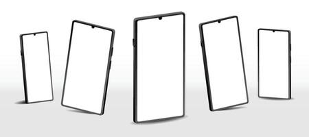 Realistic smartphone mockup. Mobile phone with isolated on white background. Device front view. 3D mobile phone with shadow. Realistic, high quality smart phone mockup for ui ux presentation. vector