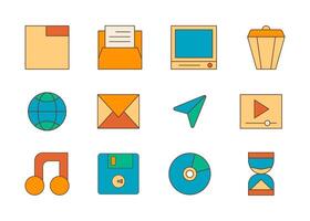 Retro web icon set. Eyecatching and colorful UI element for contemporary web and application design projects vector