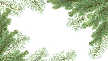 Horizontal frame made of pine and spruce branches. Illustration with watercolor and marker. Christmas background with evergreens. Hand drawn isolated art. Natural backdrop for the New Year with cedar vector