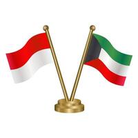 Indonesia and Kuwait table flags. vector