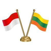 Indonesia and Lithuanian table flags. vector