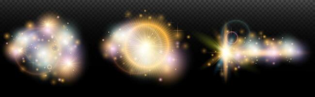 set of glowing light effects ,on black background vector