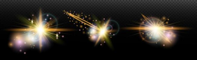 three different colored light effects on a black background vector
