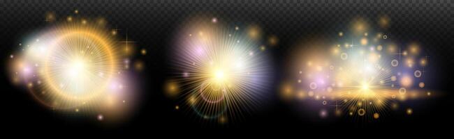 three different colored, light effects on a black background vector