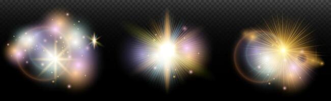 set of glowing light effects on a black background vector