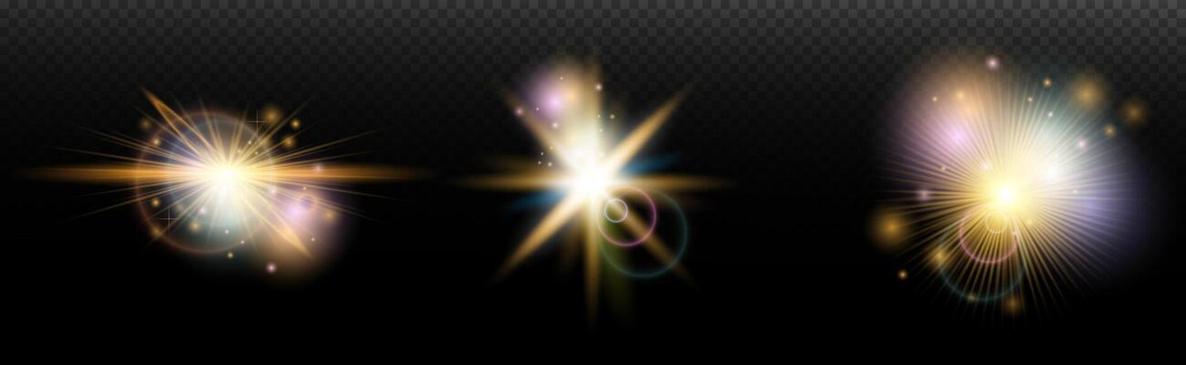 set of glowing light effects on black background
