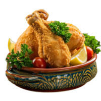 A bowl of chicken wings with lemon and parsley png