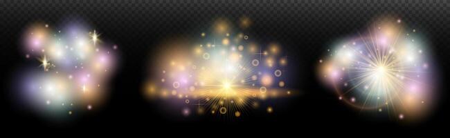 set. of glowing light effects on a black background vector