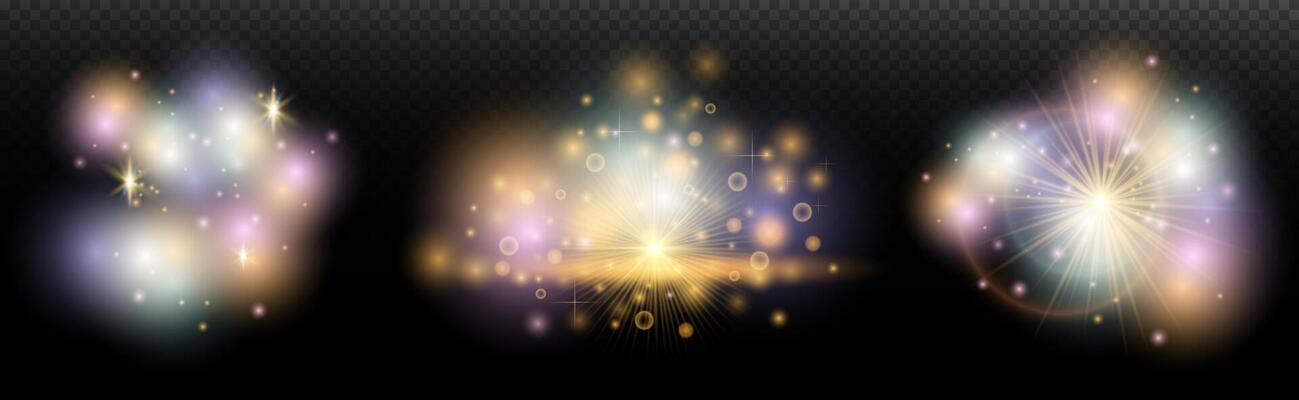set. of glowing light effects on a black background