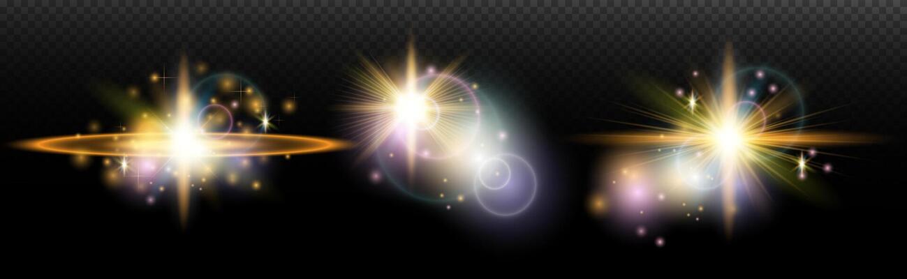 three glowing light effects on a black background