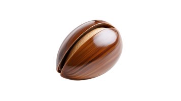 A beautifully crafted wooden object resembling a rugby ball, showcasing intricate patterns and a polished finish, perfect for display or as a unique decorative piece. png