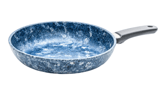 blu marmorizzato frittura padella con anti-aderente superficie e ergonomico maneggiare. Perfetto per cucinando appassionati e moderno cucina configurazioni, mescolanza stile con funzionalità. png