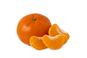 Mandarin citrus fruit with mandarin half and slices isolated on transparent background png