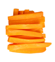 Orange carrot slices in stick shape in stack isolated with clipping path in file format Top view carrot sticks png