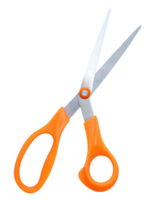 An Inclined medium open multipurpose scissors with orange handle isolated with clipping path in file format png
