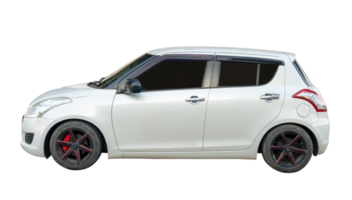 A mini or small white sports hatchback car isolated with clipping path in file format Side view mini car png