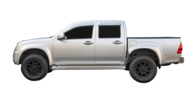 Four doors silver pickup truck isolated with clipping path in file format Side view bronze pick up png