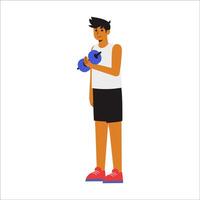 man doing dumbbell curl, showcasing proper form and controlled movement. the biceps contraction as he lifts the dumbbells, focusing on strength training and muscle development. vector
