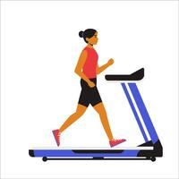 girl running on a treadmill, showcasing a steady and controlled running motion with proper posture. The animation highlights cardiovascular endurance, leg strength, and overall fitness improvement. vector