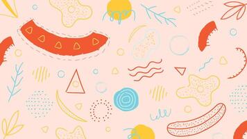 Vibrant abstract pattern background featuring hand-drawn doodles, geometric shapes, and pastel colors. Ideal for creative designs, wallpapers, branding, and digital art with a modern aesthetic. vector