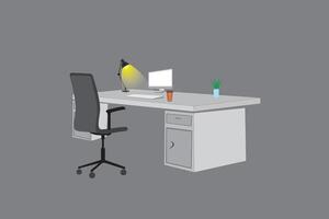 Modern office desk with computer and Stationary vector