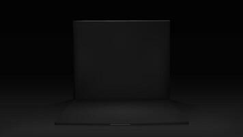 3d black empty room. Inside cube space with wall. Dark open studio interior mockup with limbo. Abstract advertising container for podium booth. Minimal indoor section for exhibition stall . vector