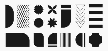 Abstract retro shapes, basic brutal forms and figures in Y2K aesthetics, vintage stickers. Decorative design elements, illustration. vector