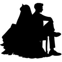 Shadows of the bride and groom sitting on a chair on transparent background vector