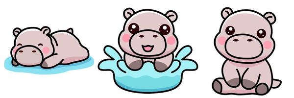 Cute hippopotamus cartoon style on transparent background vector