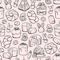 Seamless pattern with different Easter bakery. Easter cakes design for textile, fabric, wrapping paper vector