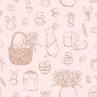 Seamless pattern with Easter elements in pastel pink colors. Monochrome holidays design for textile, fabric, wrapping paper vector