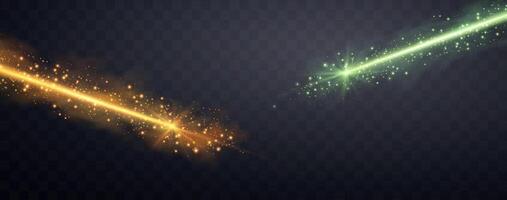 Green and orange horizontal laser beam. Neon line, presentation pointer. Glow flare light effect. illustration vector