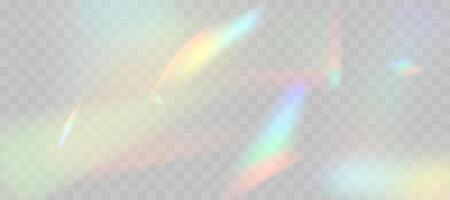 Blurred rainbow refraction overlay effect. Light lens prism effect. Holographic reflection, crystal flare leak vector