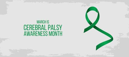 Cerebral Palsy Awareness Month concept. Banner template with green ribbon and text vector