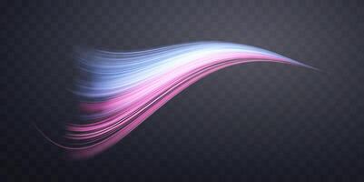 Glowing pink and blue lines. Dynamic realistic energy wave. Abstract curve twirl light effect vector