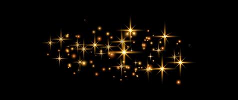 Orange glittering dots, particles, stars magic sparks. Glow flare light effect. Orange luminous points. particles on black background. vector