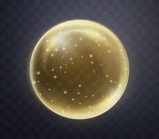 Gold magic fantasy sphere. Crystal ball with glowing sparkles and particles. Energy orb with glow flare light effect. vector