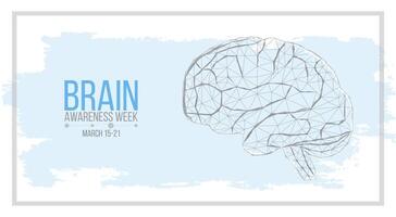 Brain awareness week concept. Banner template with low poly brain and text. illustration vector