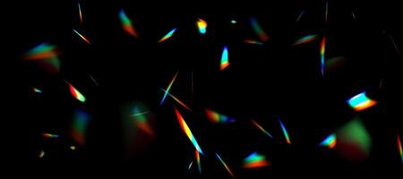Blurred rainbow refraction overlay effect. Light lens prism effect on black background. Holographic reflection, crystal flare leak shadow overlay. abstract illustration. vector