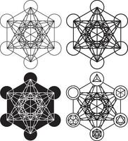 Metatrons Cube Sacred Geometry, Geometric Spiritual Symbol, Platonic Solids Outline, Esoteric Mystical Design vector
