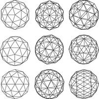 Set of Geometric Wireframe Spheres in Grid vector