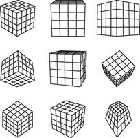 Digital Bundle, 3D Geometric Cube Outline, 3D Wireframe Cubes, Outline, Geometric Grid Shapes, Perspective Cube Design vector