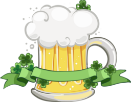 patrick's day illustration, beer mug, banner and clover. Happy St.Patrick s Day with shamrock clover leaf. Irish bar design png
