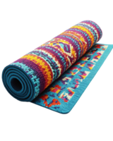 Vibrant Rolled-Up Multicolored Woven Mat with Intricate Ethnic Pattern Design for Home Decor png