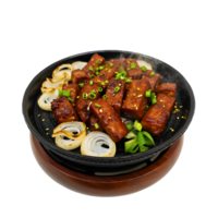 Succulent Grilled Pork with Green Onions on Hot Plate png